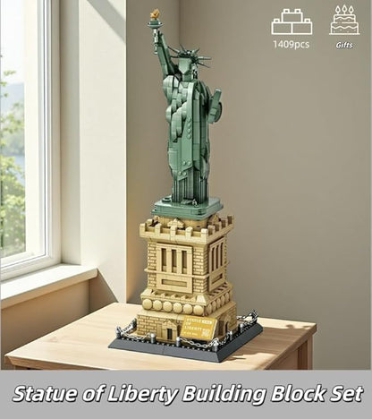 Mantfuty Statue of Liberty Building Blocks Set Famous World Architecture Model New York Landmark Bricks Toy Gifts for Adults(1409 Pieces)