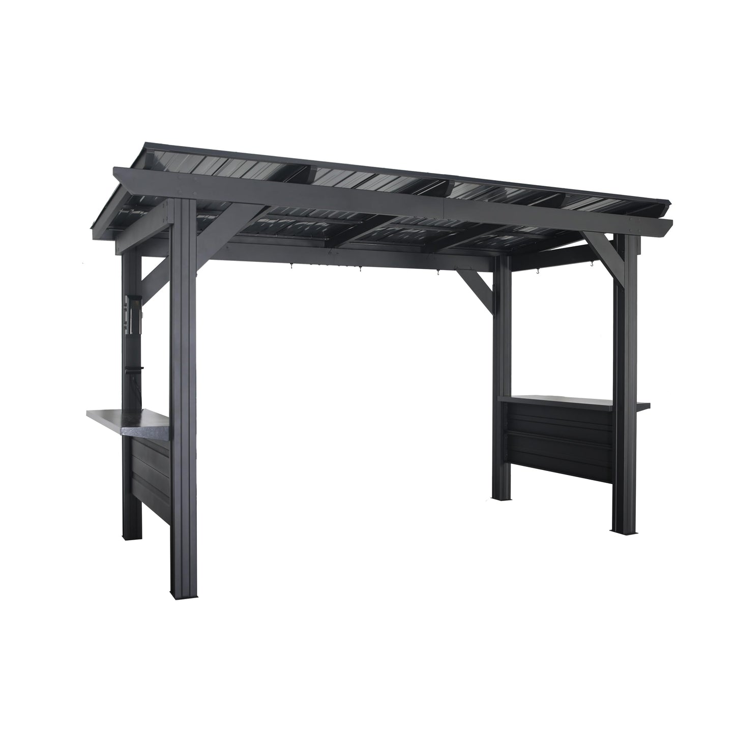 Backyard Discovery Rockport XL 12' x 6' Galvanized Steel BBQ Grill Gazebo Pavilion with Hardtop Steel Roof, Bar Tops, Powerport, Snow Support, Wind Resistance, Cook Station for Outdoor Patio or Deck