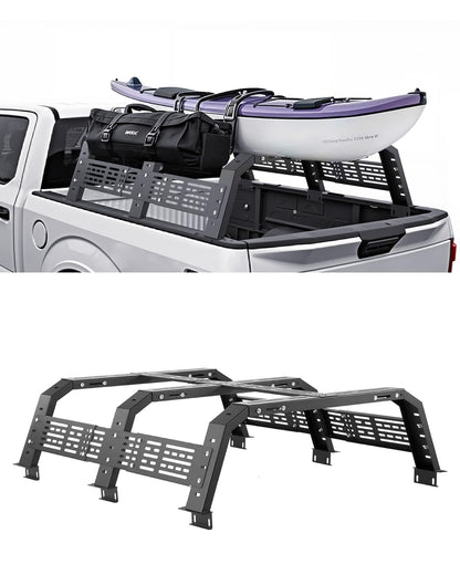 VEVOR Overland Truck Bed Rack, 54.3-68.3 in Width, Adjustable Overland Bed Cargo Rack with Sidebar and 900 lbs Static Load Capacity, Heavy Duty Steel, Compatible with Full Size and Mid-Size Trucks