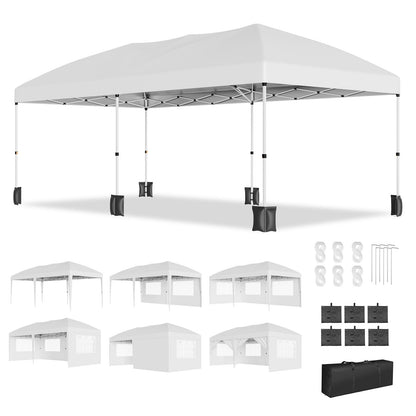 PeakPursuit 10'x20' Party Tent Heavy Duty Pop Up Canopy Commercial Canopy Wedding Tent Event Shelter with 6 Removable Sidewalls and Storage Bag for Patio Backyard Outdoor, White