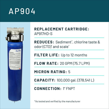 3M Aqua-Pure Whole House Sanitary Quick Change Water Filter System AP904, Reduces Sediment, Chlorine Taste and Odor, and Scale, Heavy Duty, 100,000 Gallon