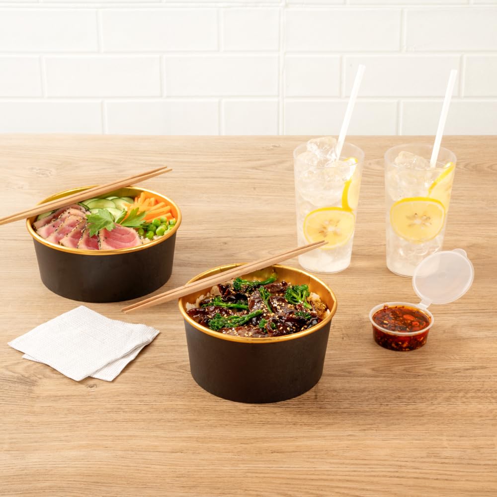 Foil Lux 33.4 OZ Take Out Containers, 200 Insulated Foil Lining Food Containers - Greaseproof, Black And Gold Paper To Go Food Containers, For Hot Or Cold Foods, Lids Sold Separately - Restaurantware