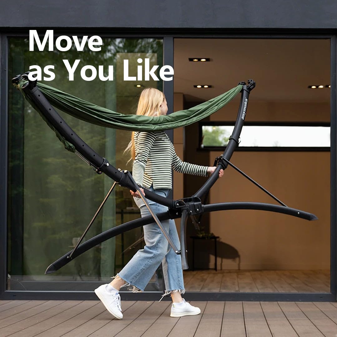 anymaka Set Up in 3 Seconds Adjustable Portable Aluminum Alloy Hammock Stand for Outside with Chair Mode & Lounge Mode up to 105'' (Hammock Stand Black)