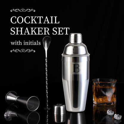 Thecosky 24oz Cocktail Shaker Set with Minimun 1/8oz Scale 1 oz 2oz Jigger - Monogramm Initials Martini Shaker Set - 304 Stainless Steel Bar Shaker - Personalized Gift for Friend,Husband-Blank