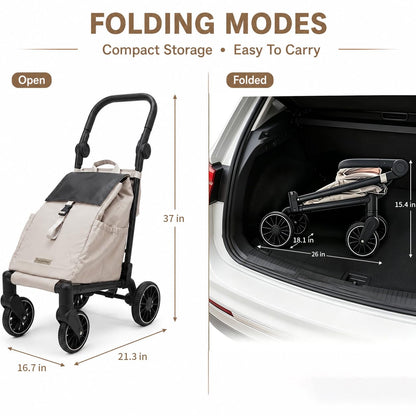 Foldeavor Stroller-Grade Folding Shopping Cart with One-Step Foot Brake, Smooth-Glide Large EVA Wheels, 35L Water-Resistant Grocery Bag, 110 lbs Heavy Duty Foldable Utility Trolley