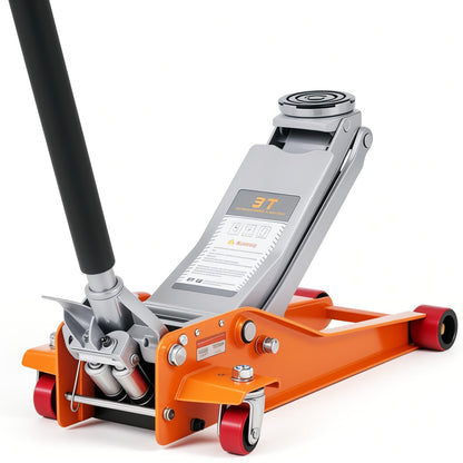 3 Ton (6,000 Lb) Low Profile Hydraulic Racing Floor Jack with Dual Piston Quick Lift Pump Heavy Duty Steel Lifting Range 2.95 to 16.54 Inch for Car SUV Truck Garage,28.0 * 14.2 * 3.0 Inch,Orange