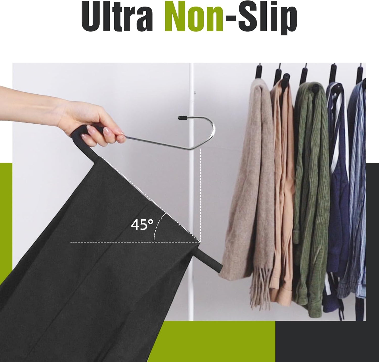 Spring Fever Non-Slip Sponge Padded Pants Hangers - Heavy Duty Chrome Plated, Space-Saving Black (10)