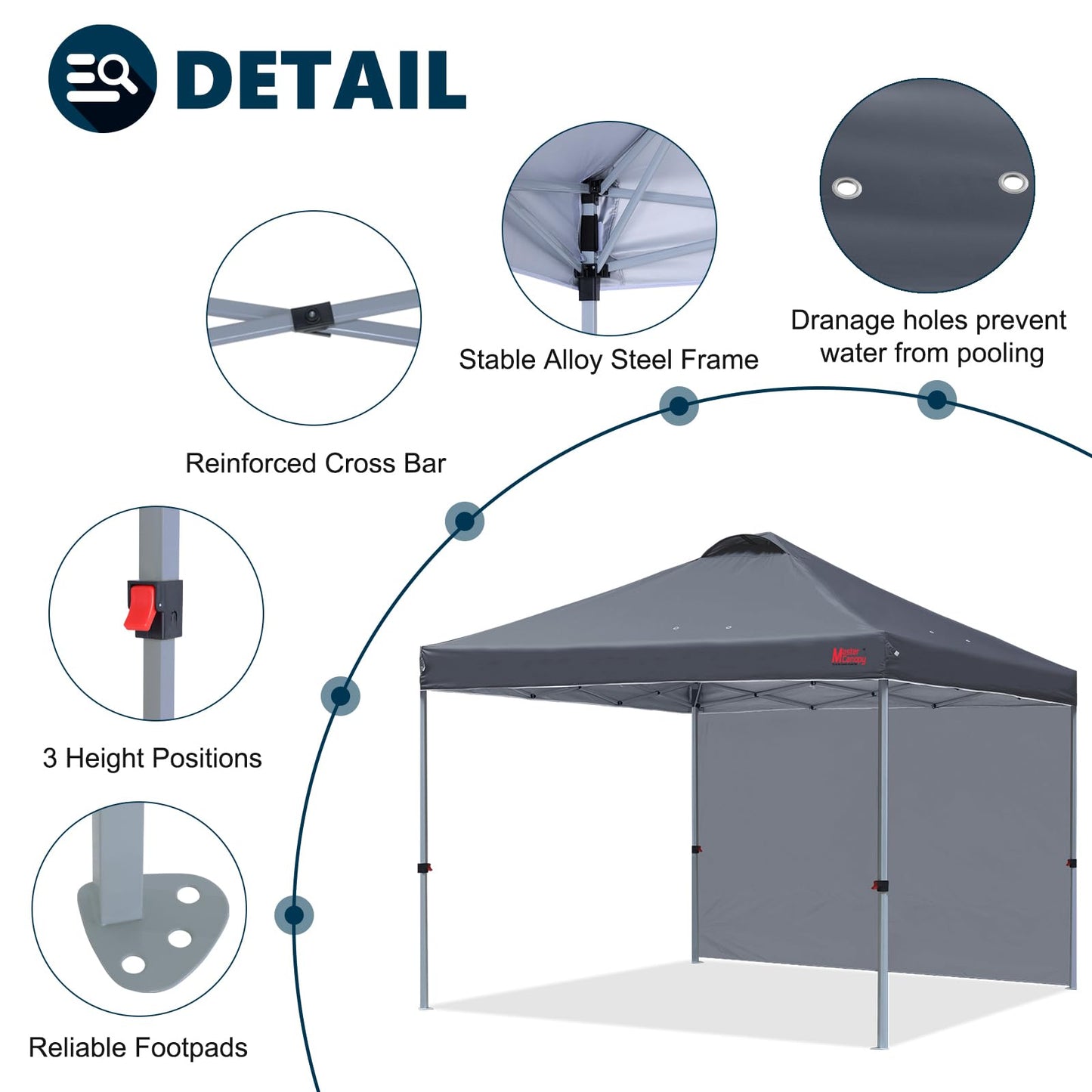 MASTERCANOPY Durable Pop-up Canopy Tent with 1 Sidewall (8'x8',Dark Grey)