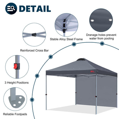 MASTERCANOPY Durable Pop-up Canopy Tent with 1 Sidewall (8'x8',Dark Grey)