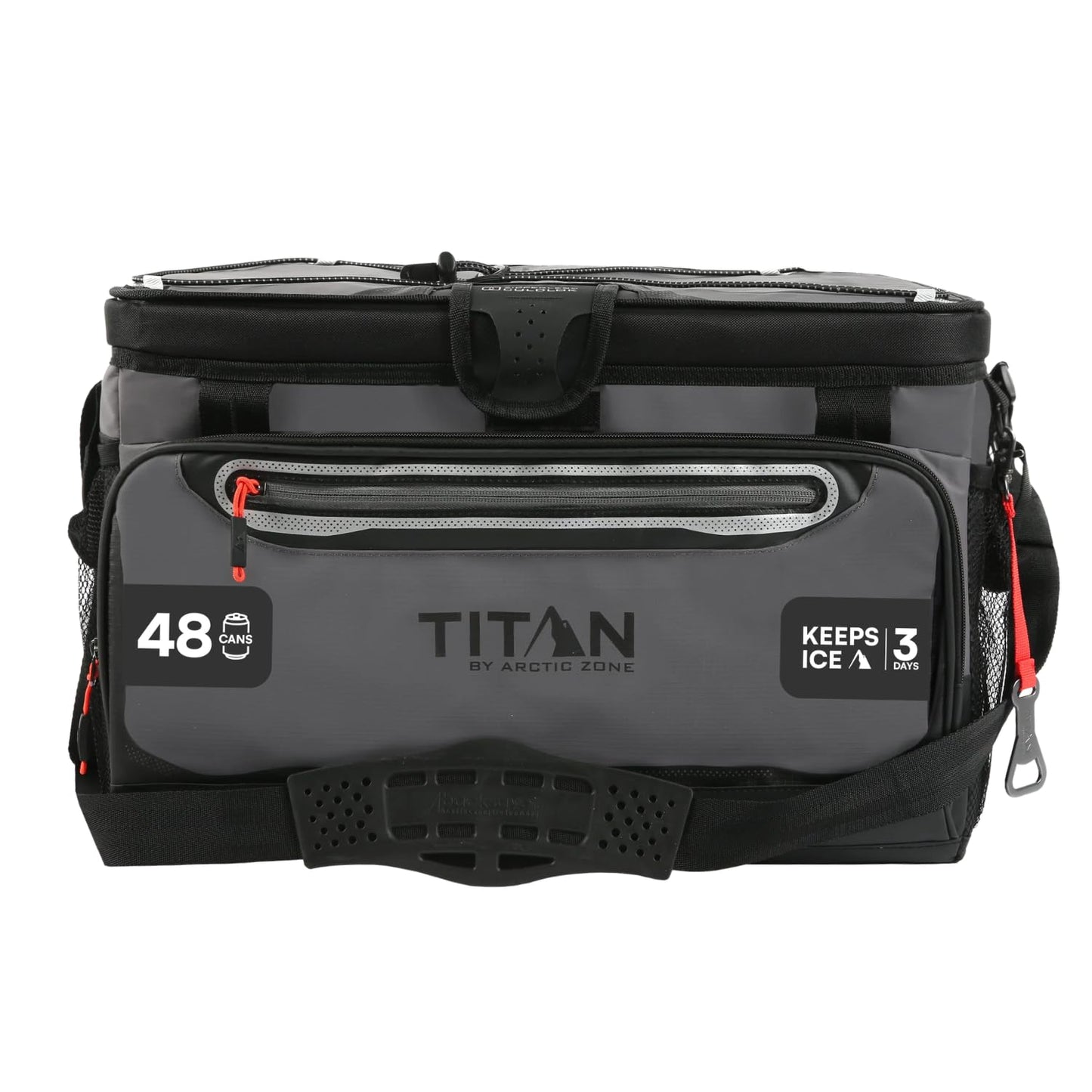 Titan by Arctic Zone Zipperless Soft Sided Cooler with HardBody Liner and SmartShelf, Insulated Bag with Shoulder Strap and Bottle Opener for Beach, Picnic, and Travel, 48 Can Capacity, Sharkskin Gray