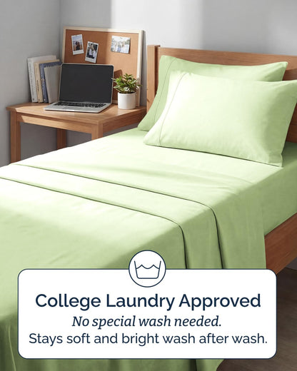 Skiennix Extra Deep Twin XL Sheet Set | 4-Piece Breathable Cooling Sheets - Hotel Luxury Bedding - Light Sage