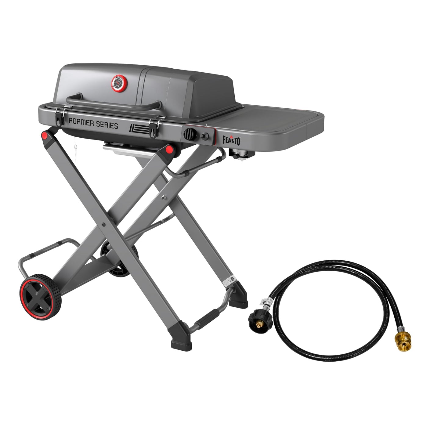 FEASTO Portable Propane Gas Grill 13000 BTUs, 360 Sq. In. Cooking Area with Folding Cart & 4FT Propane Adapter Hose (1lb to 20lb Converter) Bundle for Outdoor BBQ & Camping