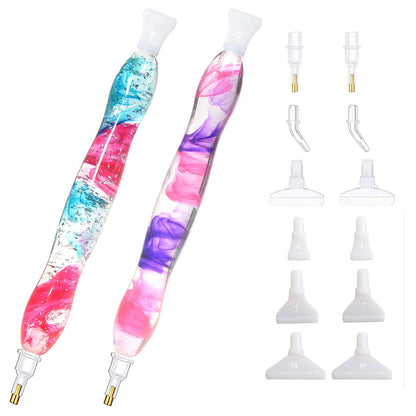 RaySoar (2 Packs) Handmade 5D Diamond Painting Art Drill Pen Kit Tool Accessory with 14 Multi Placer Tips Purple Pink, Blue Pink