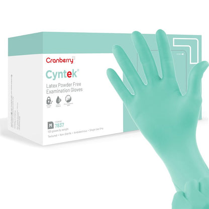 Cranberry USA CR7837 Cyntek Latex Powder Free Exam Gloves, Medium, Green (Pack of 100)