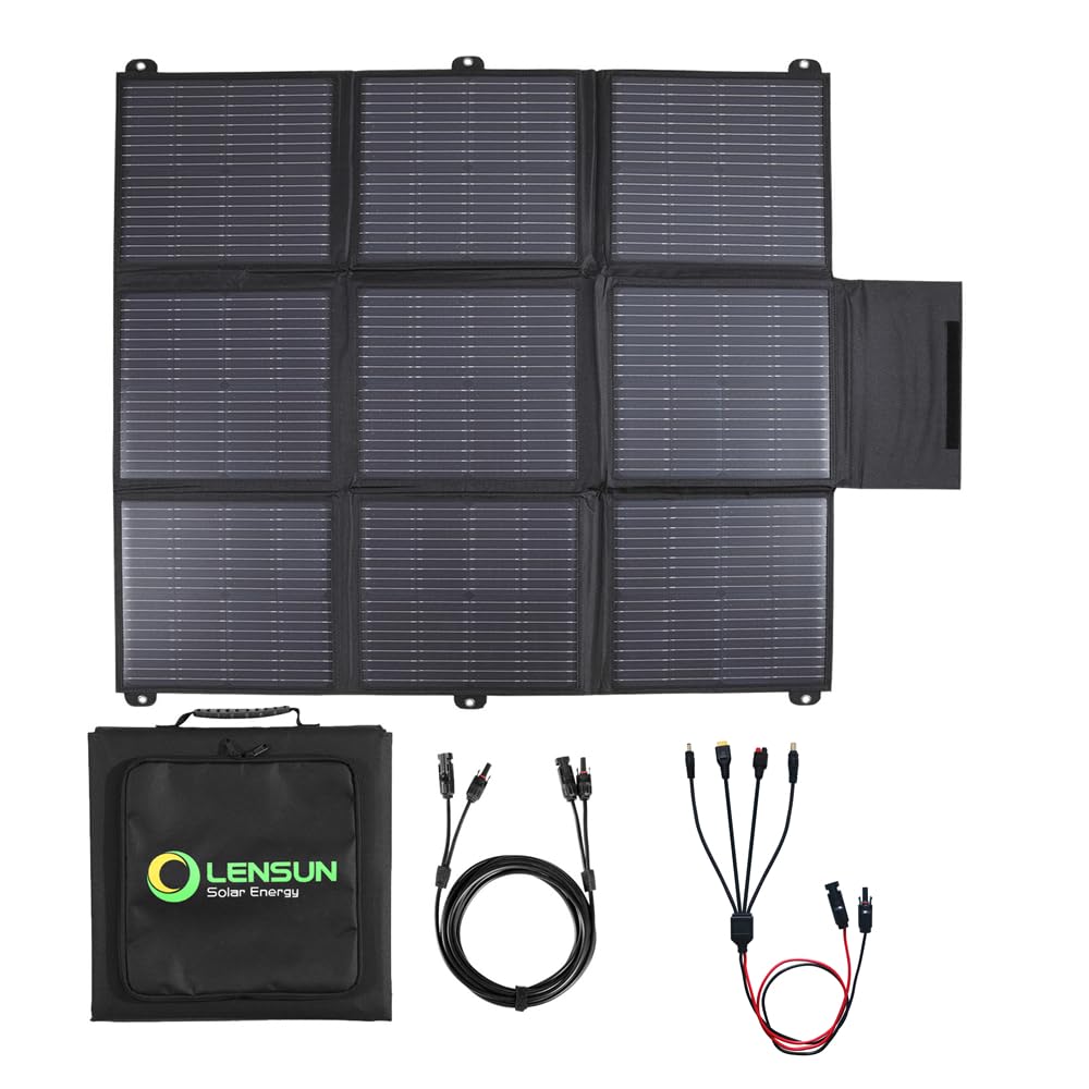 LENSUNSOLAR 200W 12V Portable Solar Panel Blanket with Standard Connectors for Solar Generator Power Station, Lightweight Ultra-Thin only 5.2 kgs/11.4 lbs