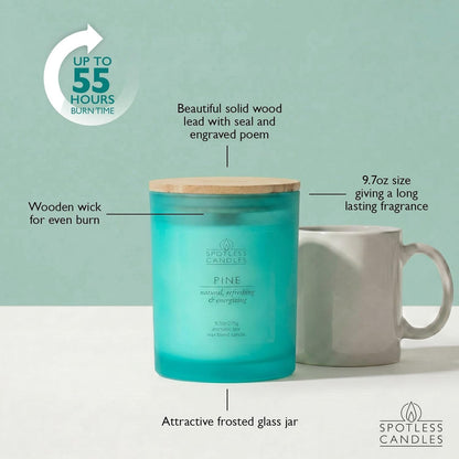 Pine Candle 9.7 oz: 55 Hrs Burn Time - Pine Scented Candles in Frosted Glass Jar with Wooden Crackling Wick in a Luxurious Gold Foil Lined Gift Box
