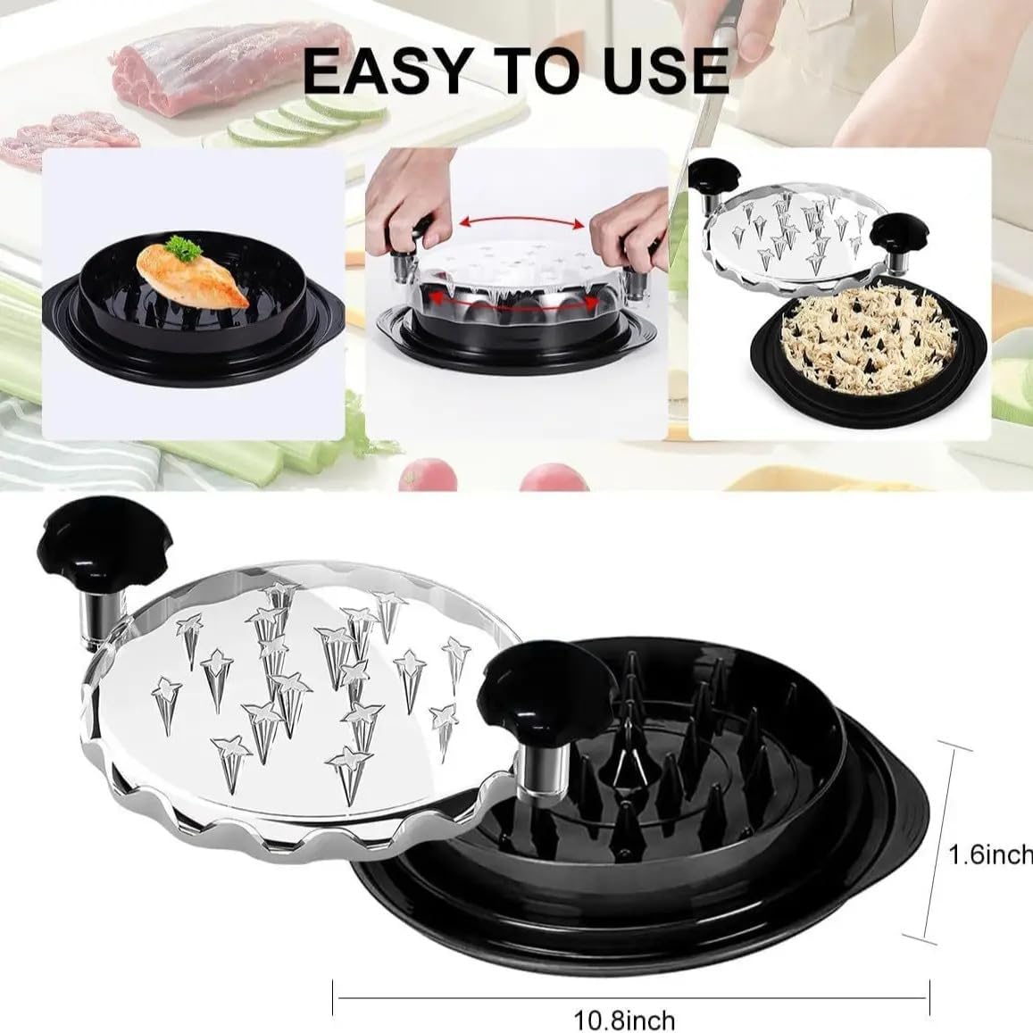 Azee Chicken Shredder - Ergonomic 8-Inch Tool for Effortless Meat Shredding | Easy to Clean, Black