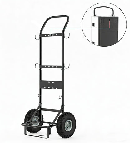 CAMPLUX Dolly Hand Cart for Portable Tankless Water Heaters, 220 lb. Capacity, 10" Pneumatic Wheels, 4 Side Hooks, Mobile Hot Water Washing Station for Horse Stables, Pet Grooming, Hunting & Camping