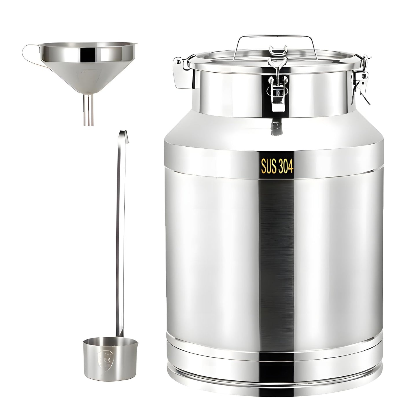Tircoiude Stainless Steel Milk Can, 7.4Gal Food Grade 304 Stainless Steel Airtight Storage Canister with Locking Clamp Handle, Metal Storage Container for Oil, Wine, Grain and Raw Milk 28L