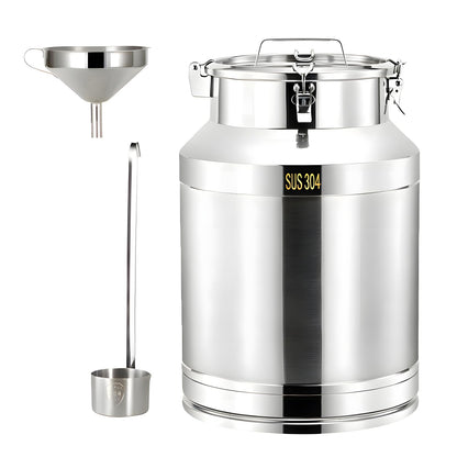 Tircoiude Stainless Steel Milk Can, 7.4Gal Food Grade 304 Stainless Steel Airtight Storage Canister with Locking Clamp Handle, Metal Storage Container for Oil, Wine, Grain and Raw Milk 28L
