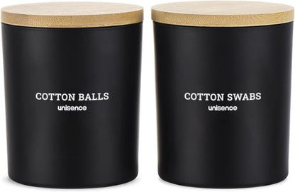 Glass Qtip Holder Set by [Brand Name] - Stylish Bathroom Organizer with Lid for Cotton Swabs & Makeup Essentials | Black