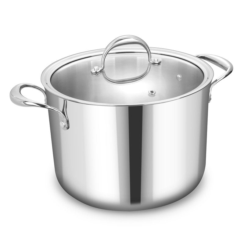 KEAWELL K3 Premium 8-Quart Tri-Ply Stainless Steel Stockpot with Lid, Induction & Oven Safe up to 600°F, Even Heating, Professional Cookware for All Stovetops (8-Qt)
