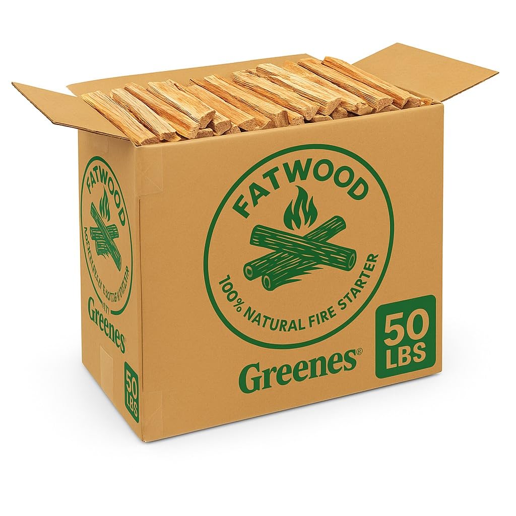 Greenes Fence Fatwood Fire Starter – 50 lb Box – 100% Natural Resin Pine Kindling – Chemical-Free All-Weather for Fireplaces, Campfires, Wood Stoves & Grills