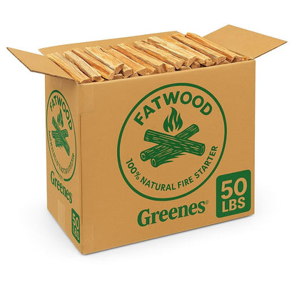 Greenes Fence Fatwood Fire Starter – 50 lb Box – 100% Natural Resin Pine Kindling – Chemical-Free All-Weather for Fireplaces, Campfires, Wood Stoves & Grills