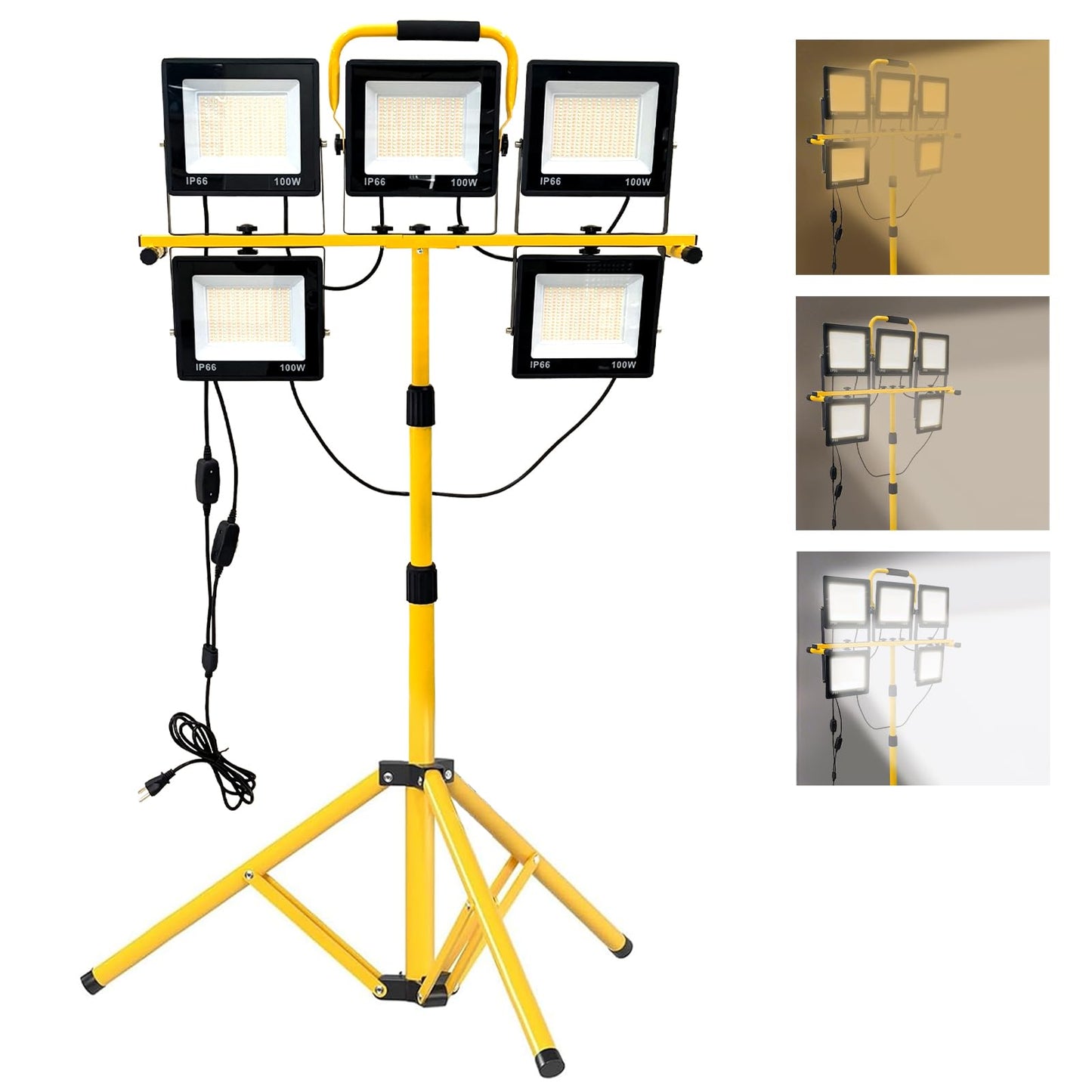 50000LM LED Work Light with Stand, 5-Head Tripod Work Light, IP66 Waterproof Adjustable Telescoping Stand, 3 Modes Portable Light for Construction Site, Garage, Workshop, Job Site, Emergency Lighting
