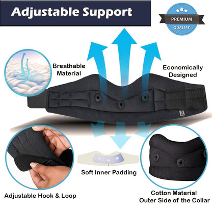 Wonder Care Neck Brace for Sleeping - Cervical Collar Relief Neck Pain and Neck Support Soft Foam, Relief of Cervical Spine Pressure for Women & Men (Black, X-Large, 3.7" Depth)