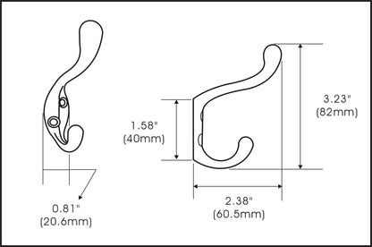 QCAA Premium Quality Heavy Duty Coat and Hat Hook Hanger, 3-3/8", Zinc Die Cast, Satin Nickel, 20 Pack, Made in Taiwan