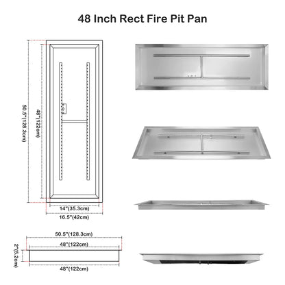 Stanbroil 48 x 14 Inch Rectangle Drop-in Fire Pit H-Burner Pan, Gas Fire Pit Insert for Outside DIY Fire Table, 304 Stainless Steel, BTU 185,000 Max