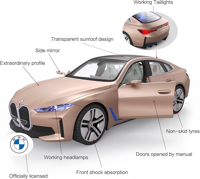 RASTAR BMW i4 Remote Control Car 1/14 BMW i4 Concept RC Toy Car Golden BMW Model Car Diecast for Kids Boys Adults