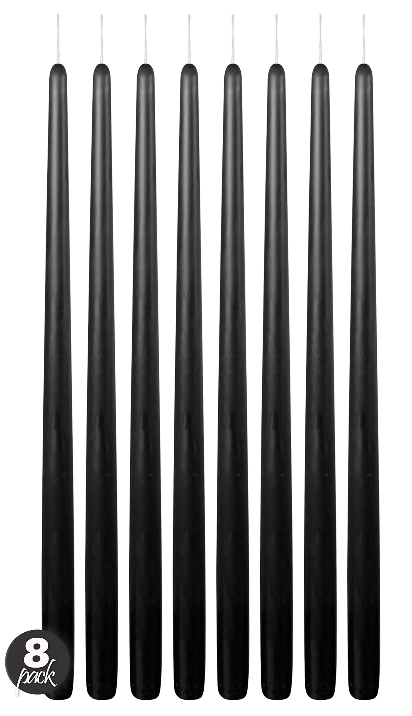 Hyoola Tall Taper Candles - 16 Inch Black Unscented Dripless Taper Candles - 14 Hour Burn Time - 8 Pack