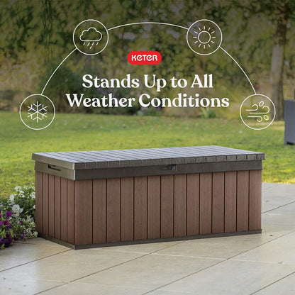 Keter Darwin 100 Gallon Resin Large Deck Box - Organization and Storage for Patio Furniture, Outdoor Cushions, Garden Tools and Pool Gear
