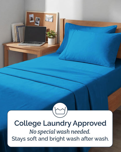 Skiennix Extra Deep Twin XL Sheet Set - 4-Piece Breathable Cooling Bedding - Soft, Wrinkle-Free Royal Blue