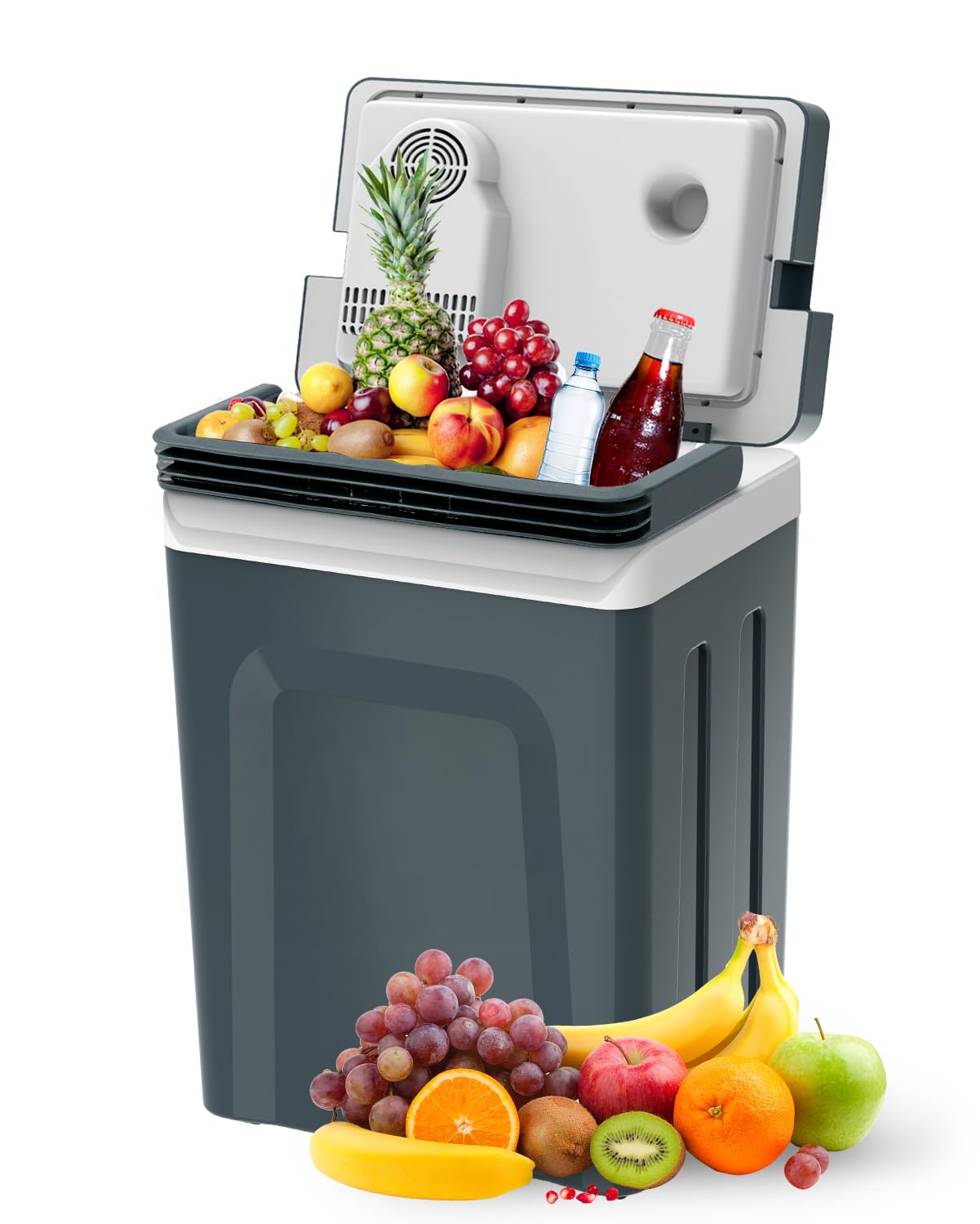 SubSun 27 Quart Electric Cooler and Warmer with Handle, 25L Portable Thermoelectric Fridge for Vehicles & Trucks, 12 Volt Car Fridge Cooler with 12V DC & 110 AC for Camping, Travel & Picnics, Grey
