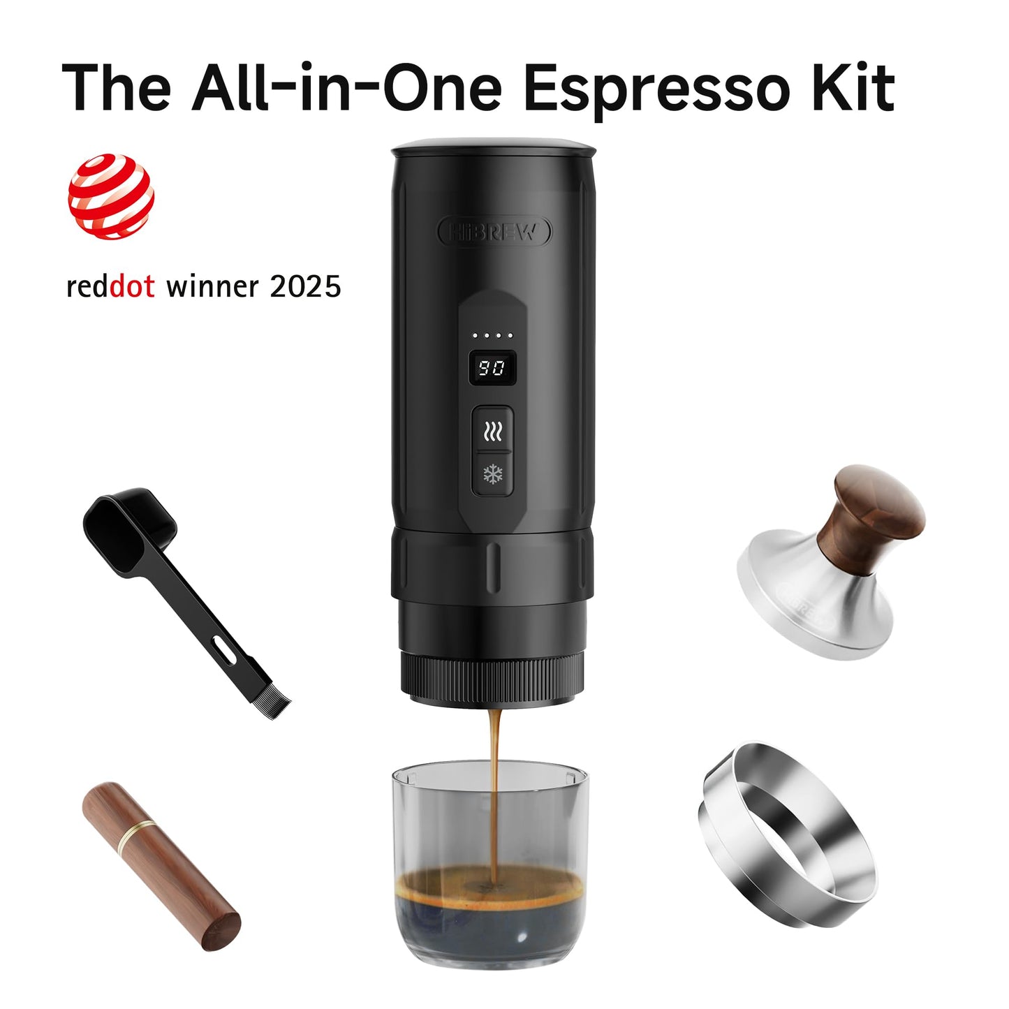HIBREW H4C Ultra Portable Electric Espresso Maker, 51mm Bottomless Professional Coffee Maker, USB-C Rechargeable for Ground Coffee, Compact for Camping and Travel, with Foldable Holder & Carrying Case