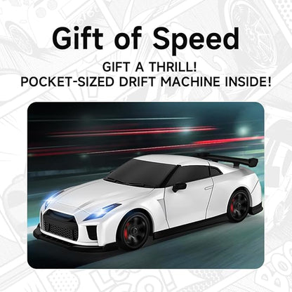 1/64 Scale RC Drift Car - 2.4GHz Half-Scale Remote Control 4WD High-Speed Mini Remote Control Car with Racing Lights (White)