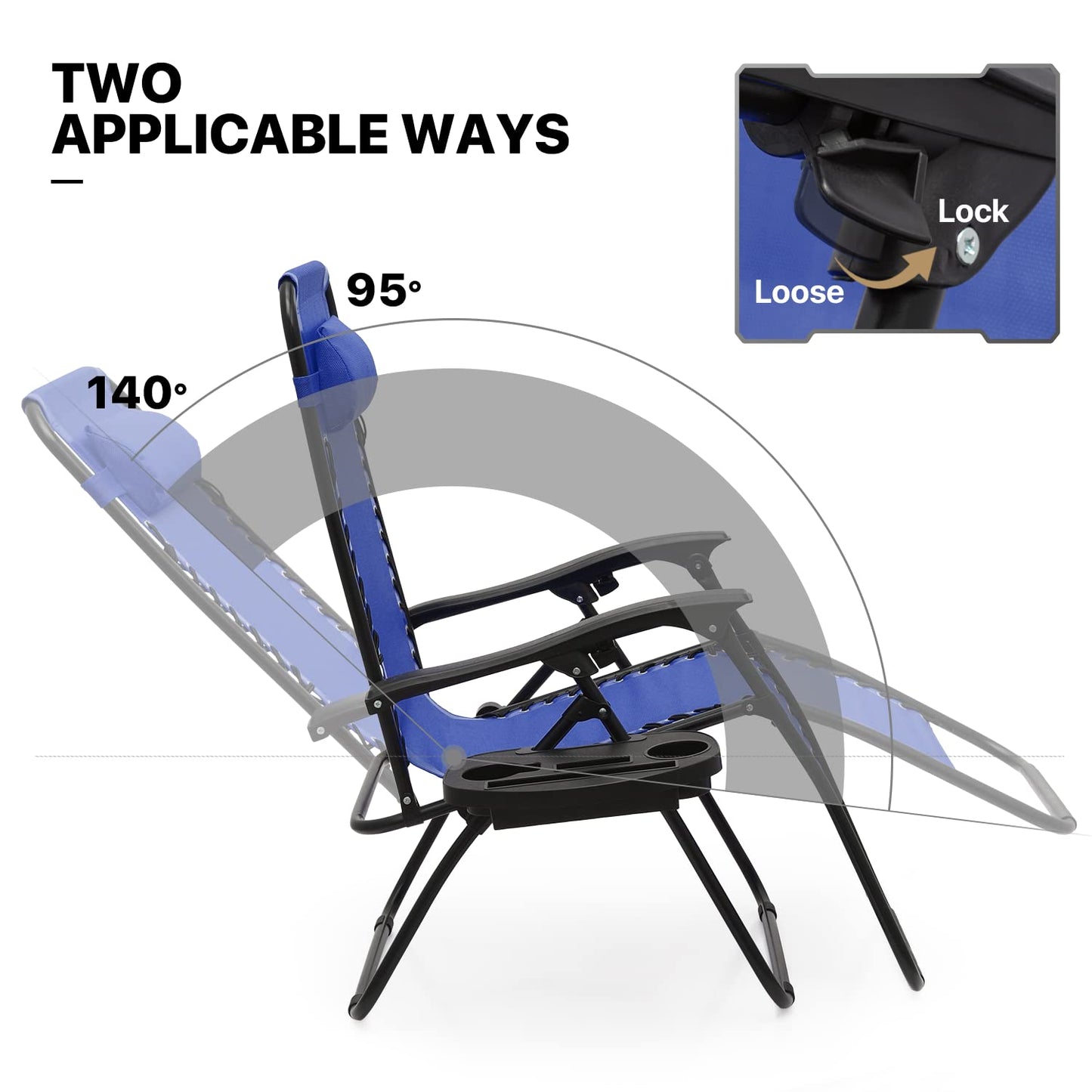 MoNiBloom Zero Gravity Chairs Set of 2 Outdoor Folding Patio Lounge Chairs for Outside Reclining Lawn Chairs Recliner Beach Chairs for Adults, Blue