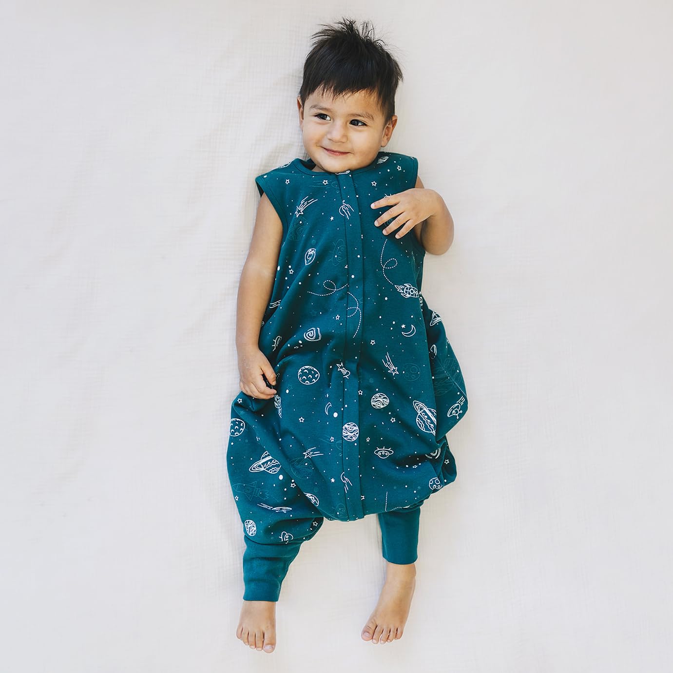 Woolino 4 Season Baby Sleep Bag or Sack with feet, Australian Merino Wool and Organic Cotton, Toddler Sleeping Bag, 18-36m, Space (Glow In The Dark)