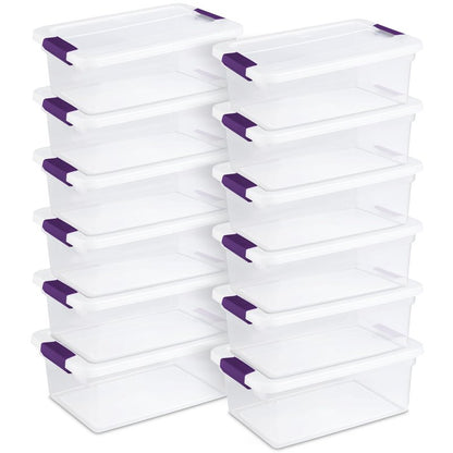 Sterilite 12-Pack ClearView Latch Box, Stackable Organizer Bins with Lids, 15 Quart - Clear Plastic Organization Containers for Closet, Bedroom, Shelving Units and Home or Office Storage
