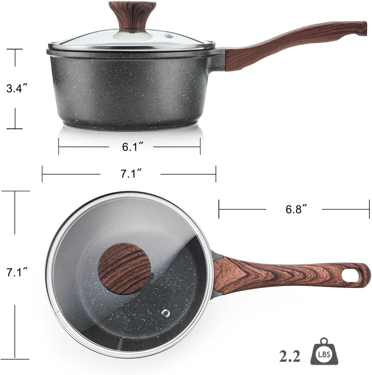 SENSARTE Nonstick Saucepan - 2.0 Quart Small Pot with Swiss Granite Coating & Stay-Cool Handle