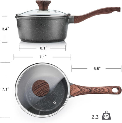SENSARTE Nonstick Saucepan - 2.0 Quart Small Pot with Swiss Granite Coating & Stay-Cool Handle
