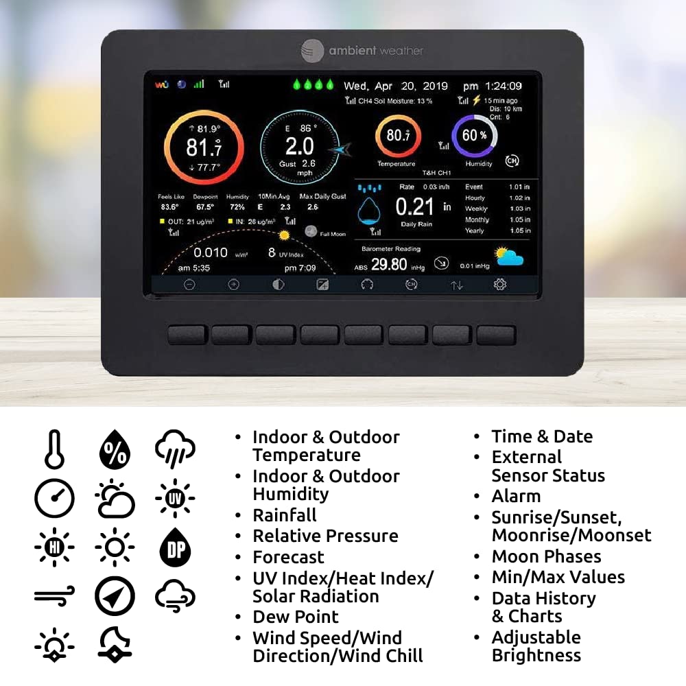 Ambient Weather WS-5000 Ultrasonic Smart Weather Station with TFT Full Color LCD Display