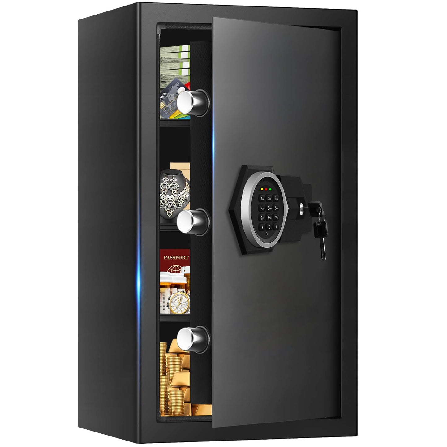 5.3 Cub Large Fireproof Safes for Home, Digital Home Security Safe Box Fireproof Waterproof with Combination Lock and 3 Removable Shelves, Anti-Theft Fire Proof Safe for Document Money Valuables