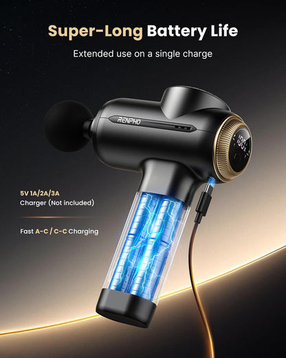 RENPHO Massage Gun Deep Tissue with 12mm Amplitude, Percussion Muscle Massage Gun, Portable Electric Handheld Massager Gun, LED Touch Display Carry Case Power