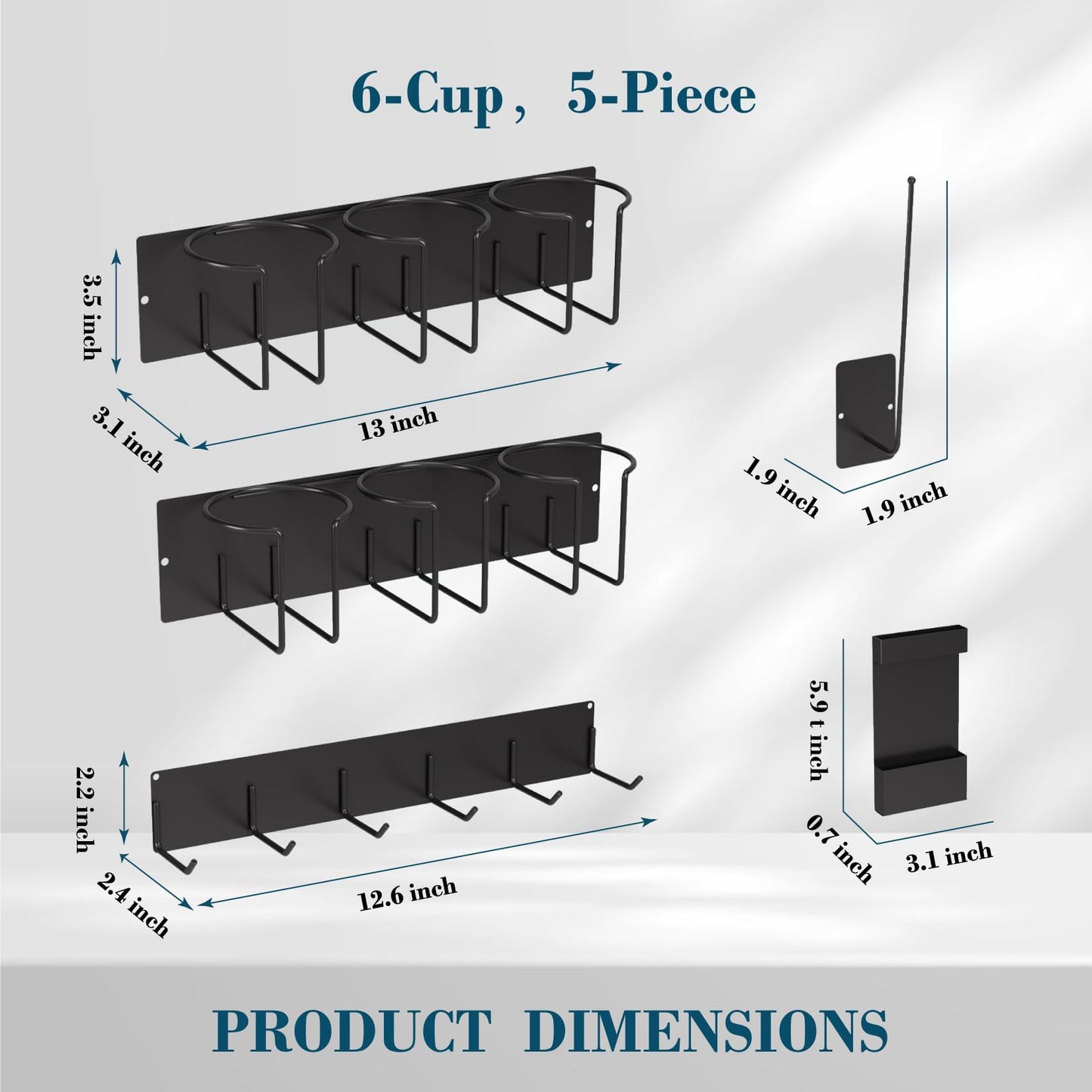 HGZBS Magnetic Cup Holder Set - Universal Organizer Fits Stanley 20/30/40oz & All Cups up to 3.25 Inches Wide, Modular Rack with Lid and Straw Holders (Black, 8 Cup)