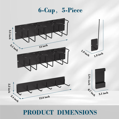 HGZBS Magnetic Cup Holder Set - Universal Organizer Fits Stanley 20/30/40oz & All Cups up to 3.25 Inches Wide, Modular Rack with Lid and Straw Holders (Black, 8 Cup)
