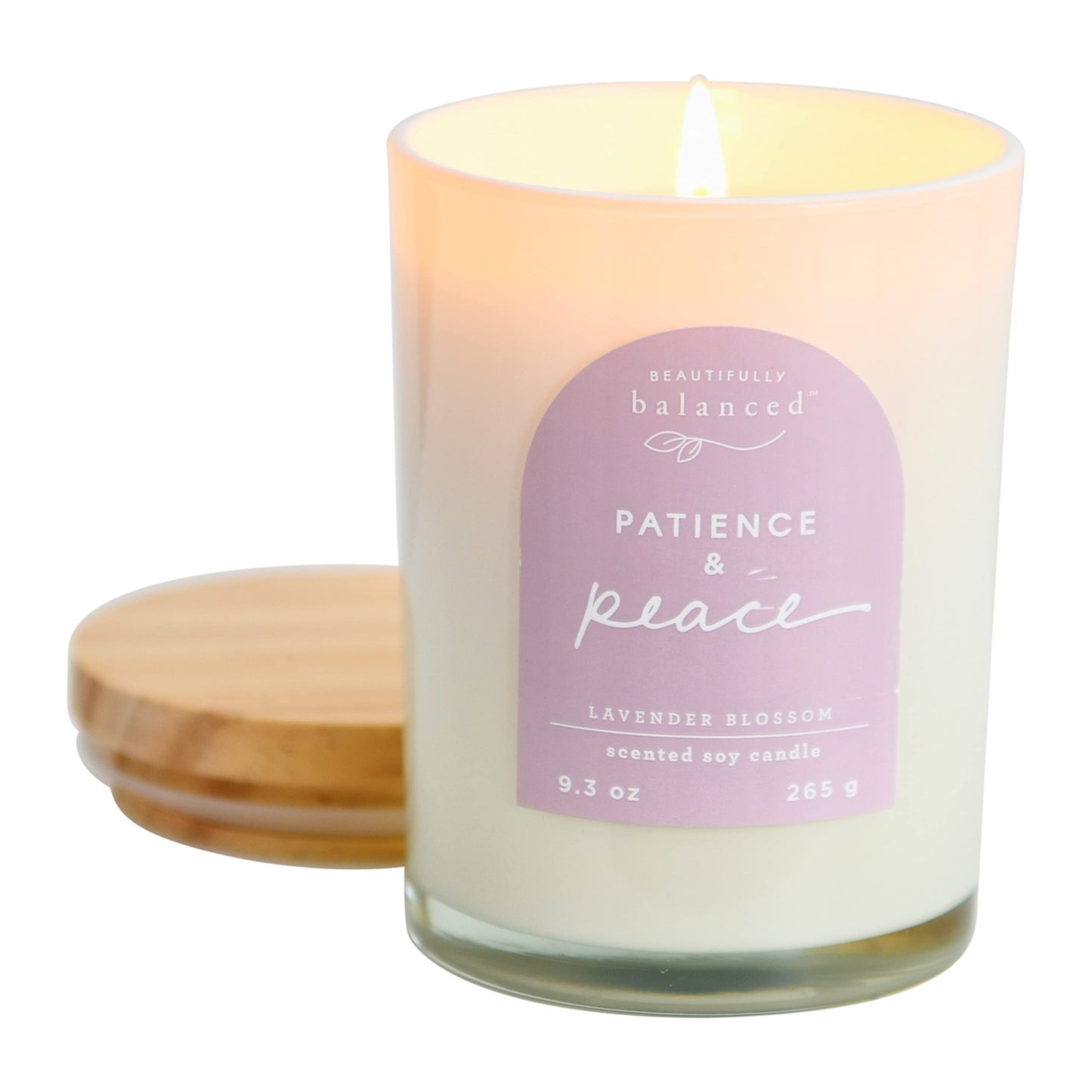 Beautifully Balanced Scented Lidded Glass Soy Candle, Patience + Peace 9.3 oz.
